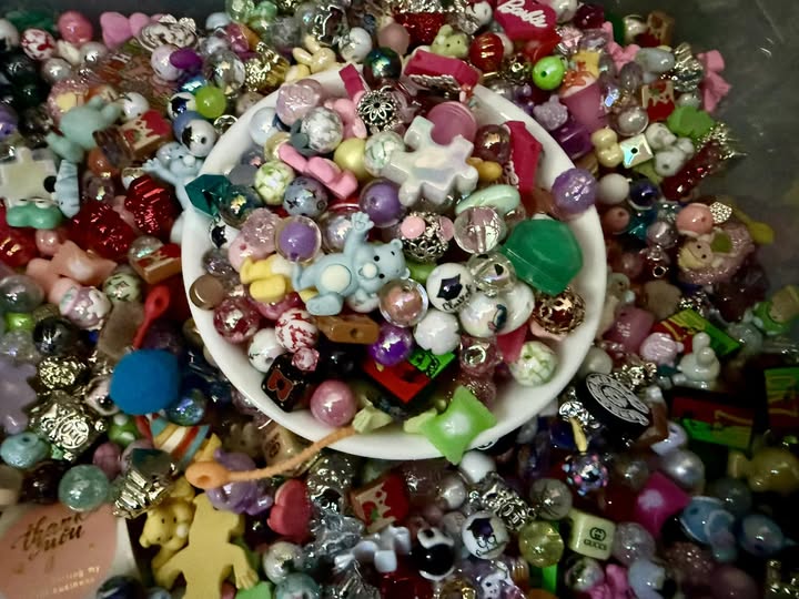 Kitchen sink bead, charm, acrylic, pompom mix
