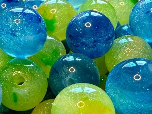 16mm blue and green galaxy blended beads!