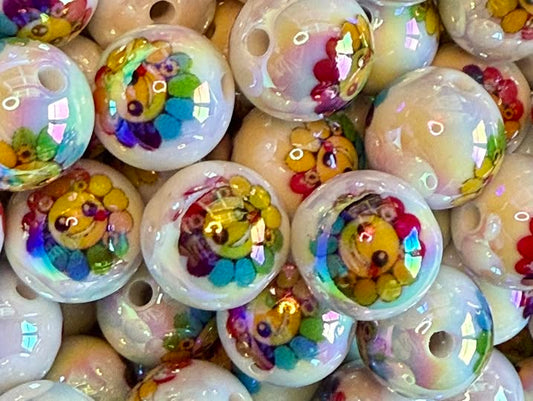 16mm happy rainbow daisy bead