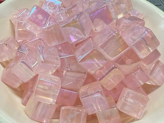 16mm pink shimmer square bead