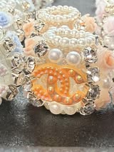 High end hand made designer CC with rhinestone, flower, and pearl beads.