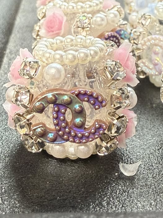 High end hand made designer CC with rhinestone, flower, and pearl beads.