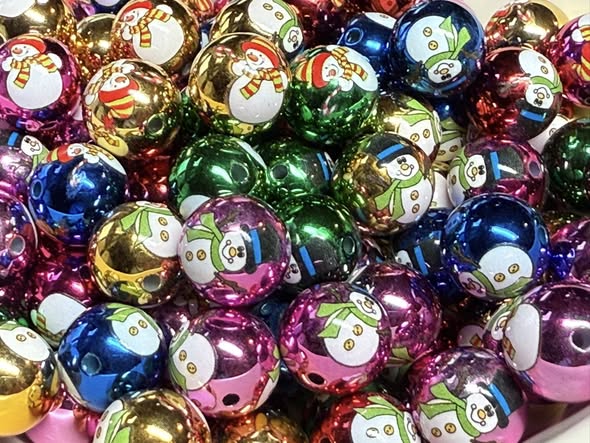 16mm metallic color 2 designs snowman bead