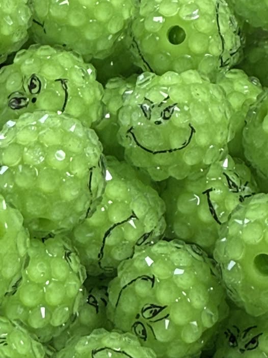 14mm acrylic rhinestone grinch bead