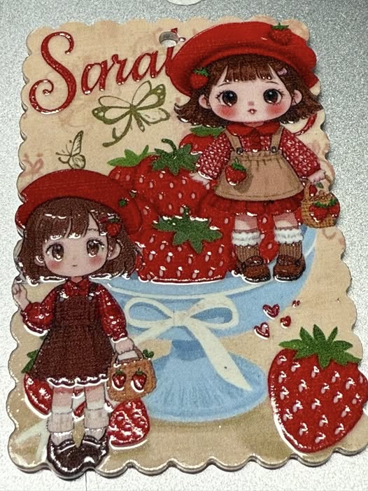 41mm Strawberry girl dog tag with hole