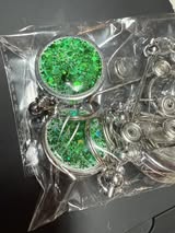 Retractable metal beadable badge reel with holographic glitter.