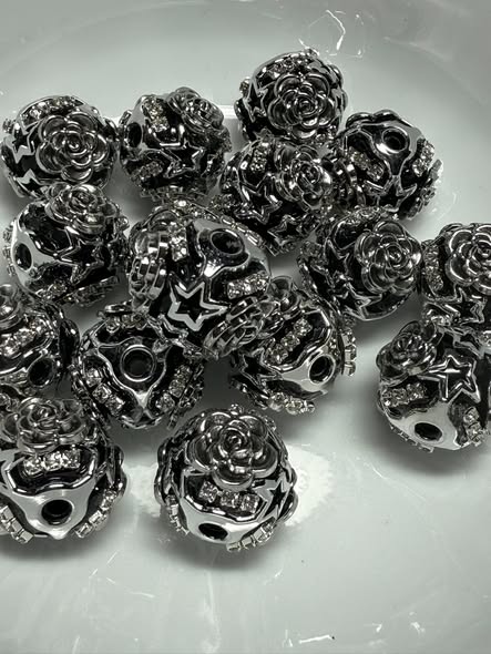 18mm acrylic blinged out rhinestone and metal beads