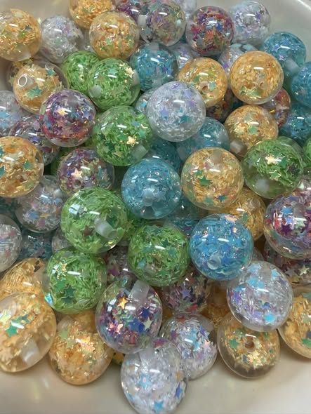 16mm chunky glitter filled with holographic material resin beads.