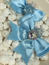 60mm satin bow with large gem heart a sugar bead with a stunning crown.