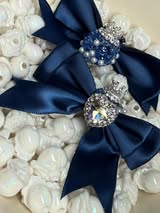 60mm satin bow with large gem heart a sugar bead with a stunning crown.