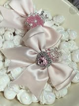 60mm satin bow with large gem heart a sugar bead with a stunning crown.