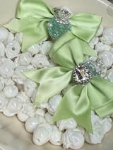 60mm satin bow with large gem heart a sugar bead with a stunning crown.