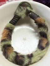 11” faux fur leopard wristlet keychain with color match spring clip hardware