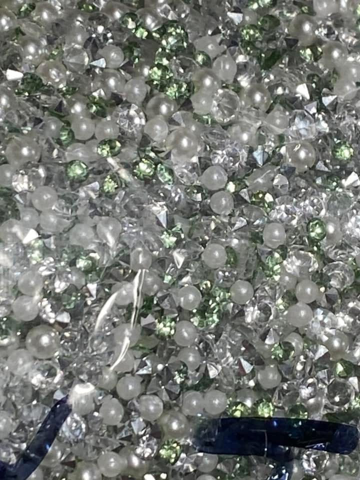 Acrylic sugar crystals for decorating your own pens,fancy beads, journal pages. Hair bands and so much more. Try using it on a bookmark!