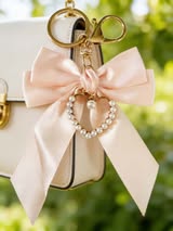 Satin bow with metal and pearl heart purse bow