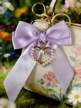 Satin bow with metal and pearl heart purse bow