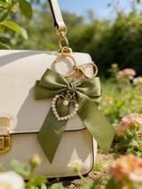 Satin bow with metal and pearl heart purse bow
