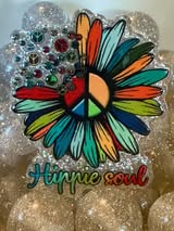 Acrylic flatback: happy, peace, hippie