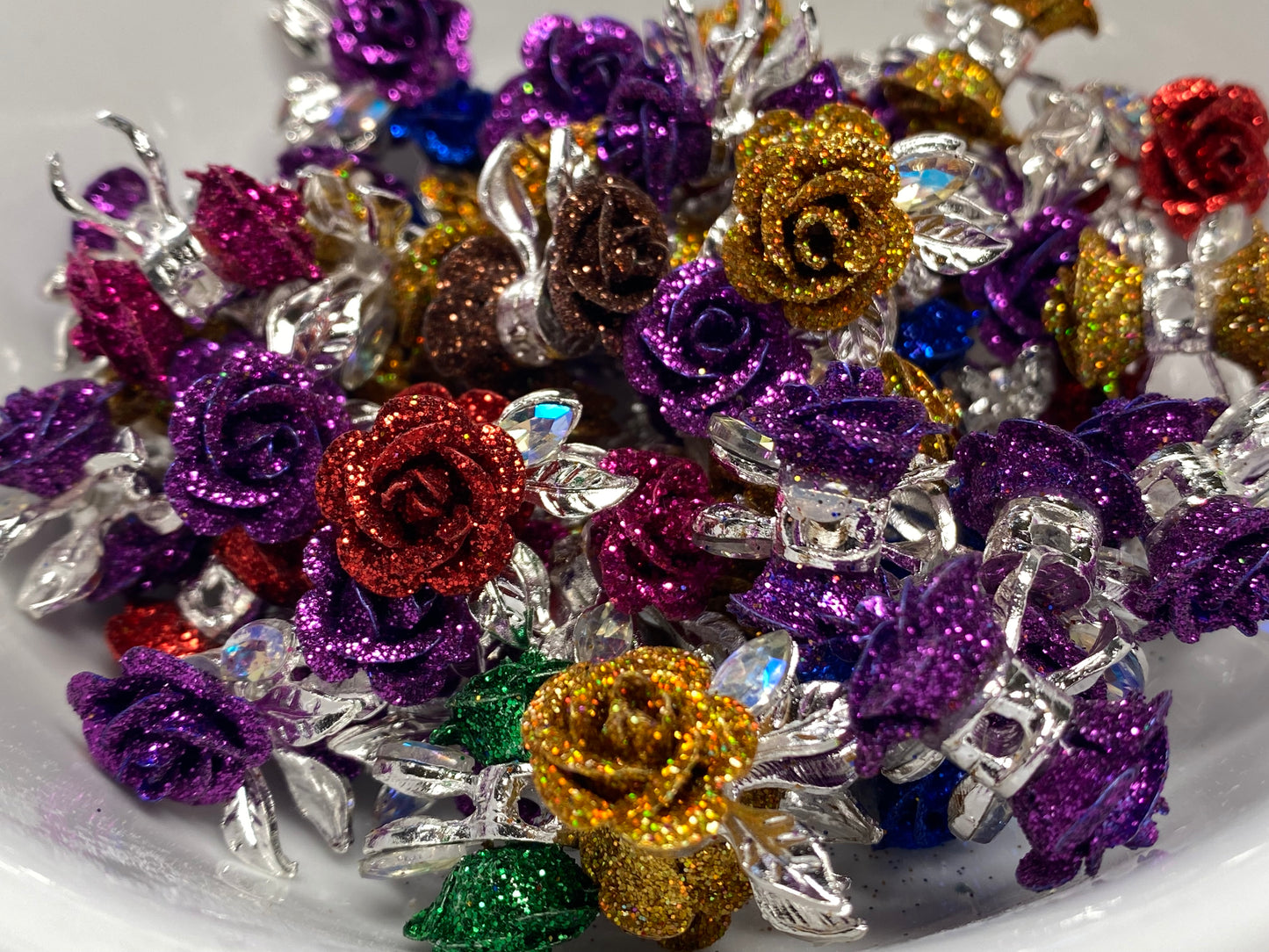20mm metal with glitter rose beads