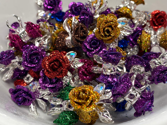 20mm metal with glitter rose beads