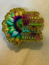 Acrylic flatback: happy, peace, hippie, inspirational
