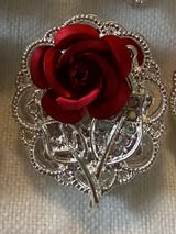 30mm Acrylic Roses Brooch with Rhinestone Leaf | Fluffy Stuff VT