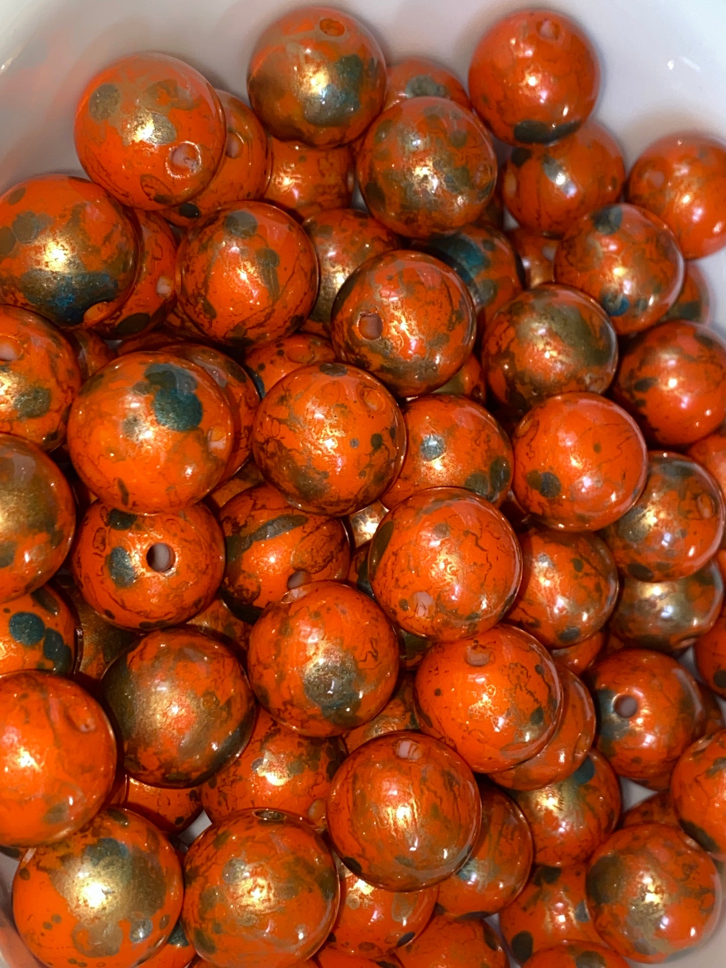16mm orange paint splatter bead