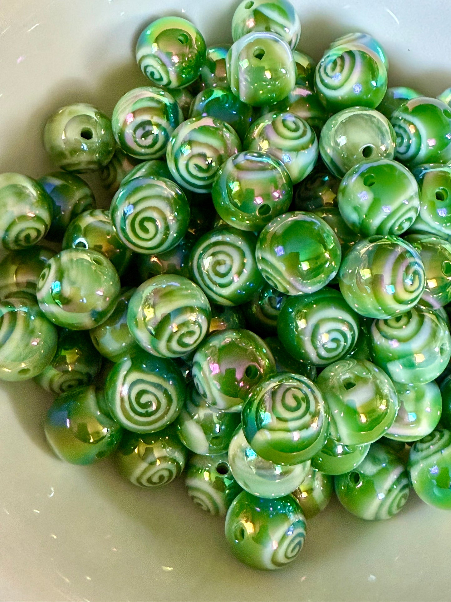 16mm green bead with white swirl