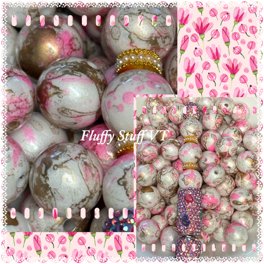 16mm pink and gold spilled paint bead