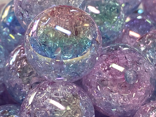 16mm uv coated purple/blue ombré crackle bead