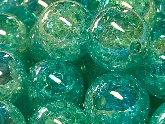 16mm blue/green ombré crackle bead