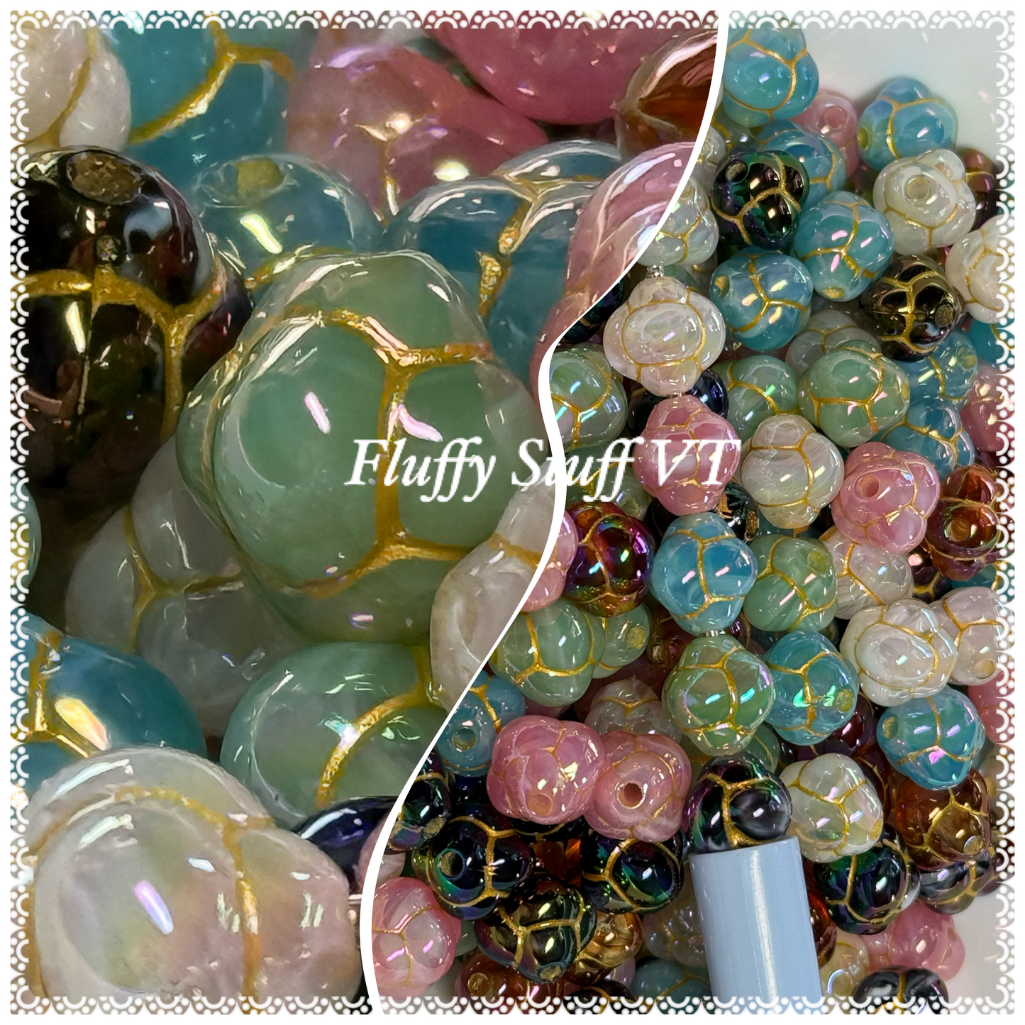 12mm bubble vintage beads with gold embellishment.