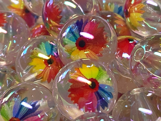 16mm rainbow daisy bead