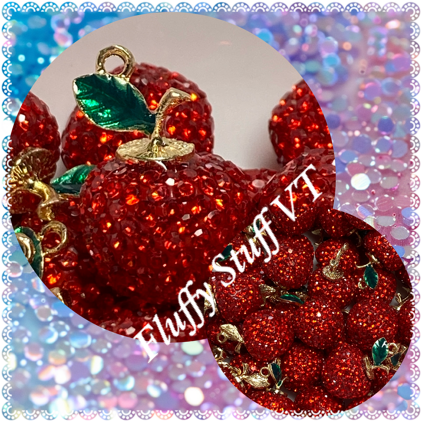 25mm Glass rhinestone apple with metal pendant hoop