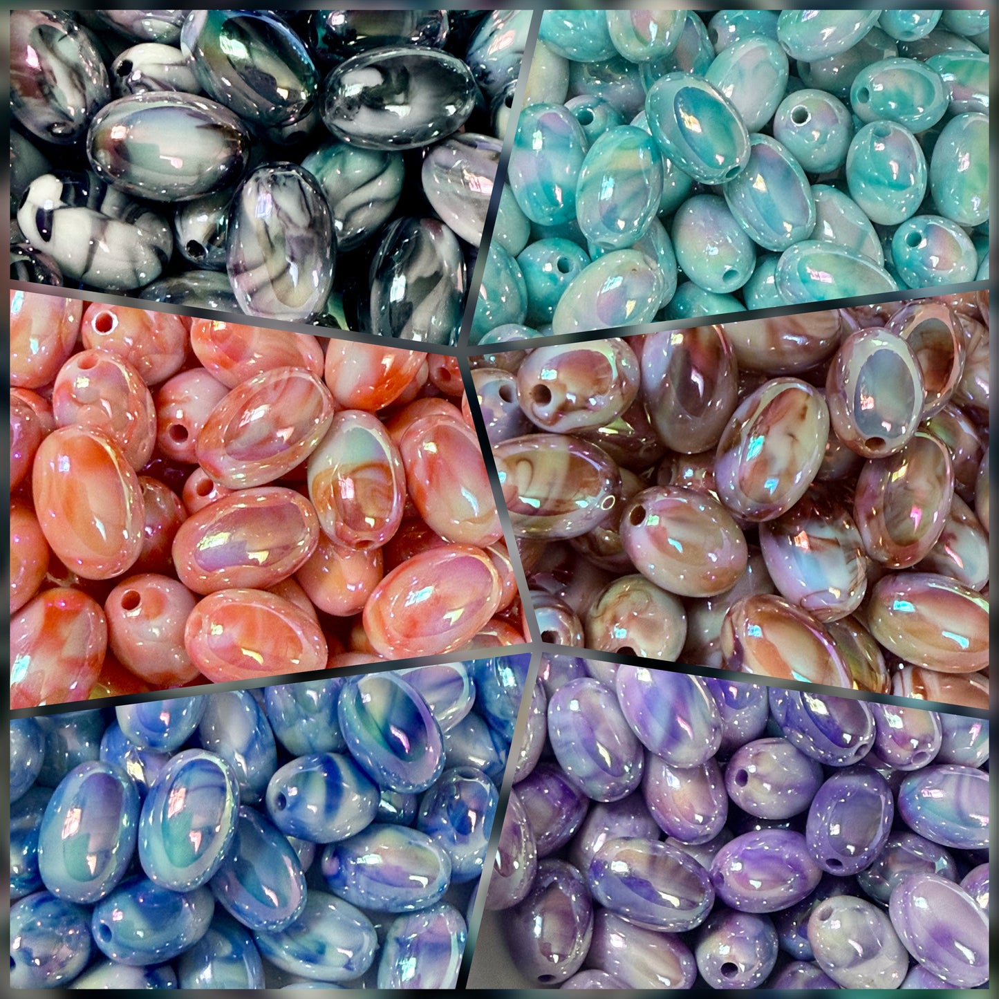 18mm oval marbled beads
