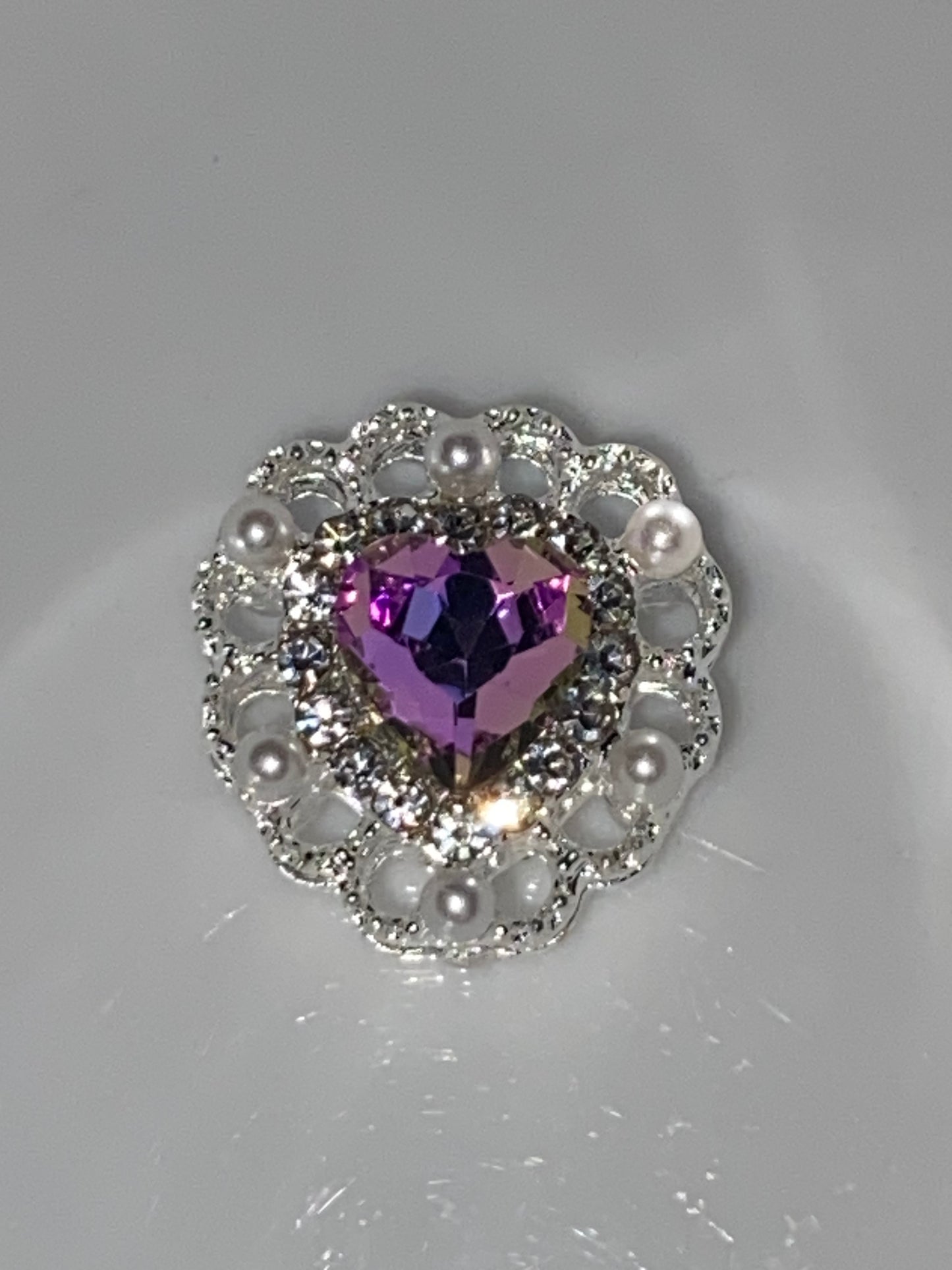 19mm metal lace rhinestone, pearl, and gem hearts