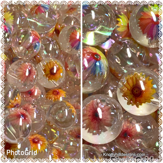 16mm uv coated clear sunflower beads