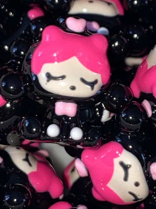 18mm hand painted black skull panda