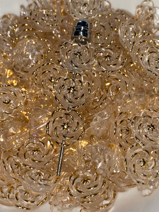 18mm gold tipped clear rose bead