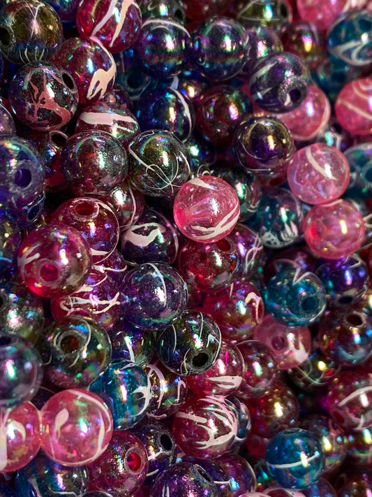 8mm jelly colored white paint splatter beads
