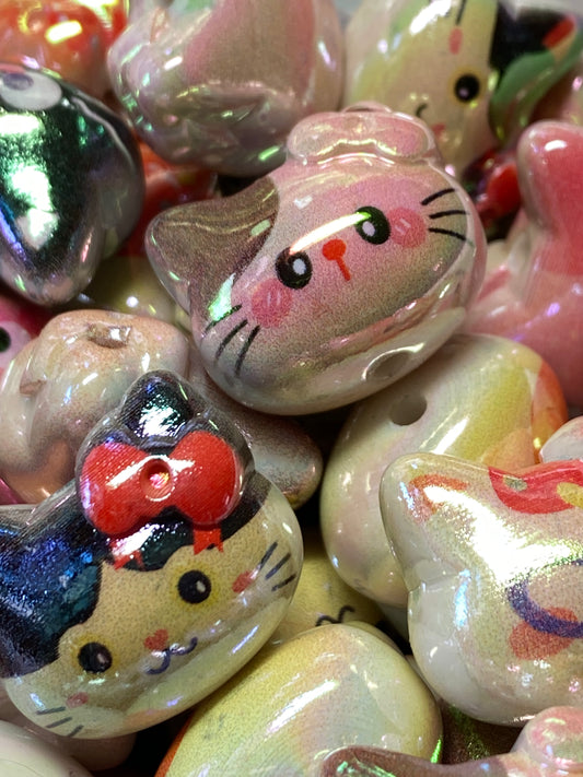 20mm uv coated cute as all heck kitty beads