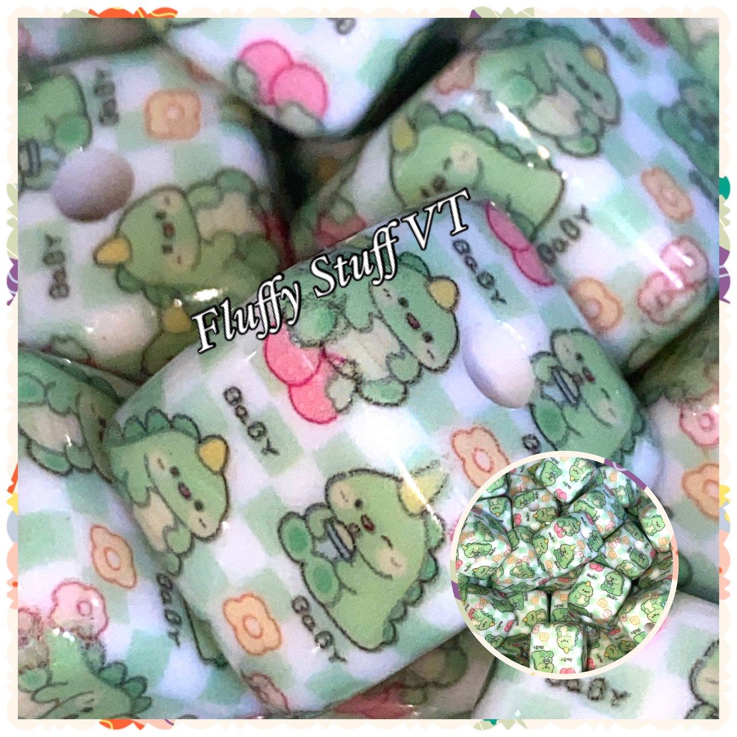 16mm cute dinosaur cube bead