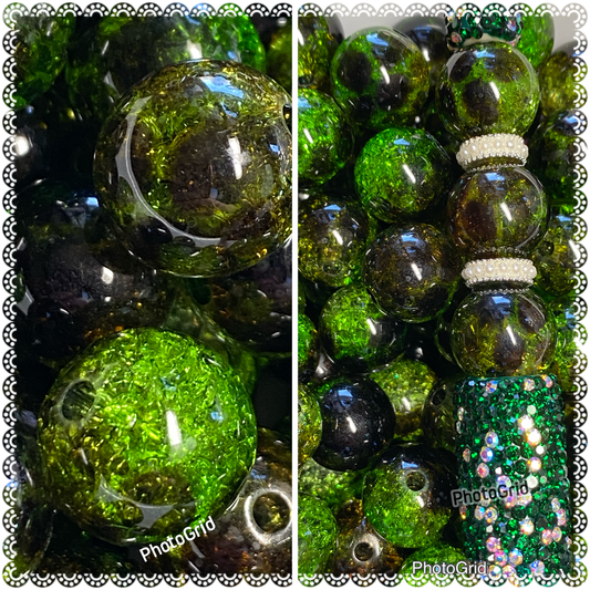 16mm bright green crackle with animal ombré print bead