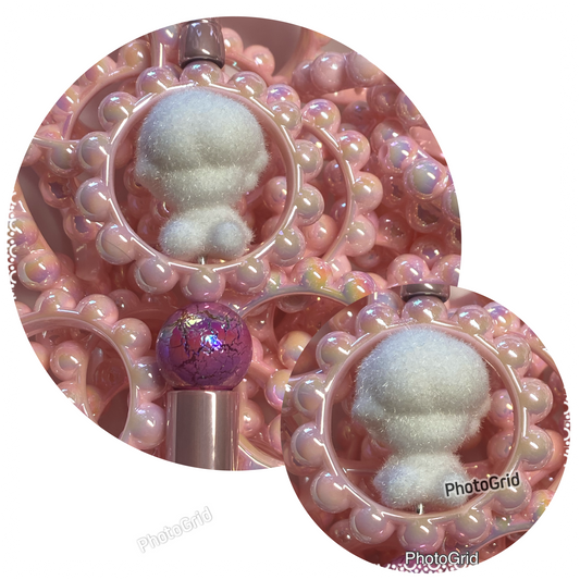42mm uv coated pink scallop frame and fuzzy Dimo bead