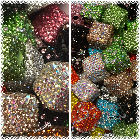 14mm clay and rhinestone cube beads