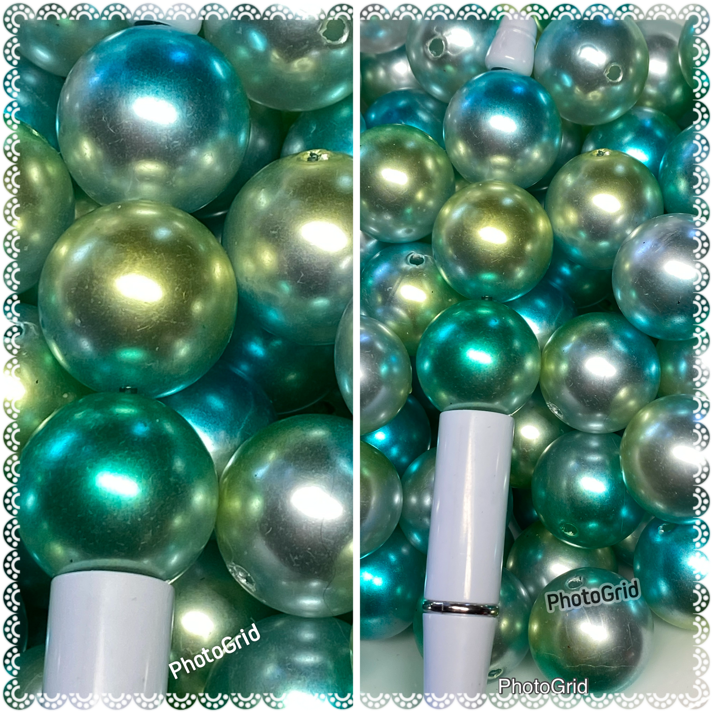 20mm blue green white ombré pearl bead.