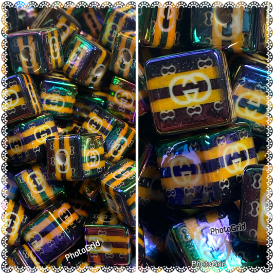 16mm black/brown uv coated cube bead