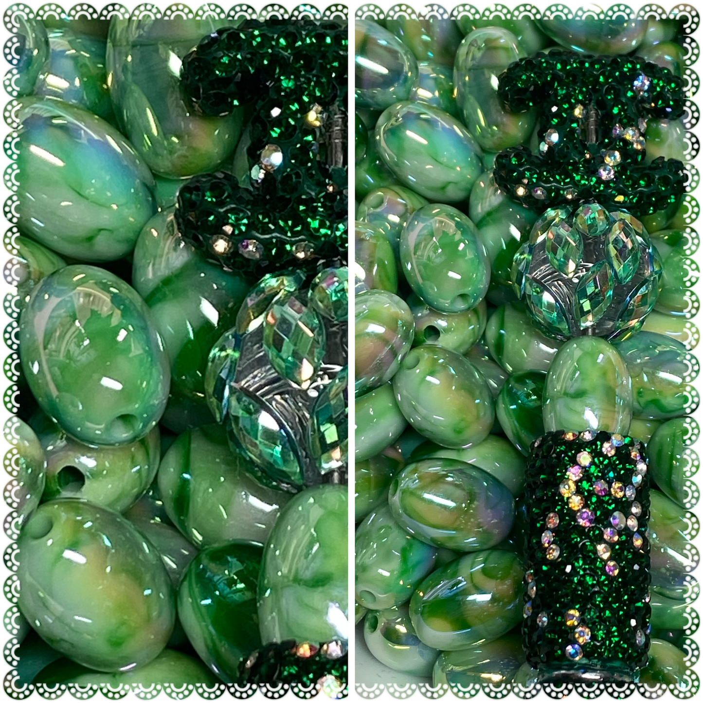 18mm green swirl oval bead