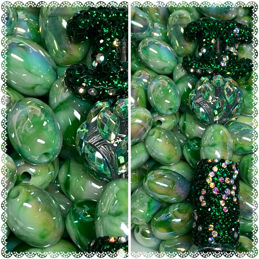 18mm green swirl oval bead