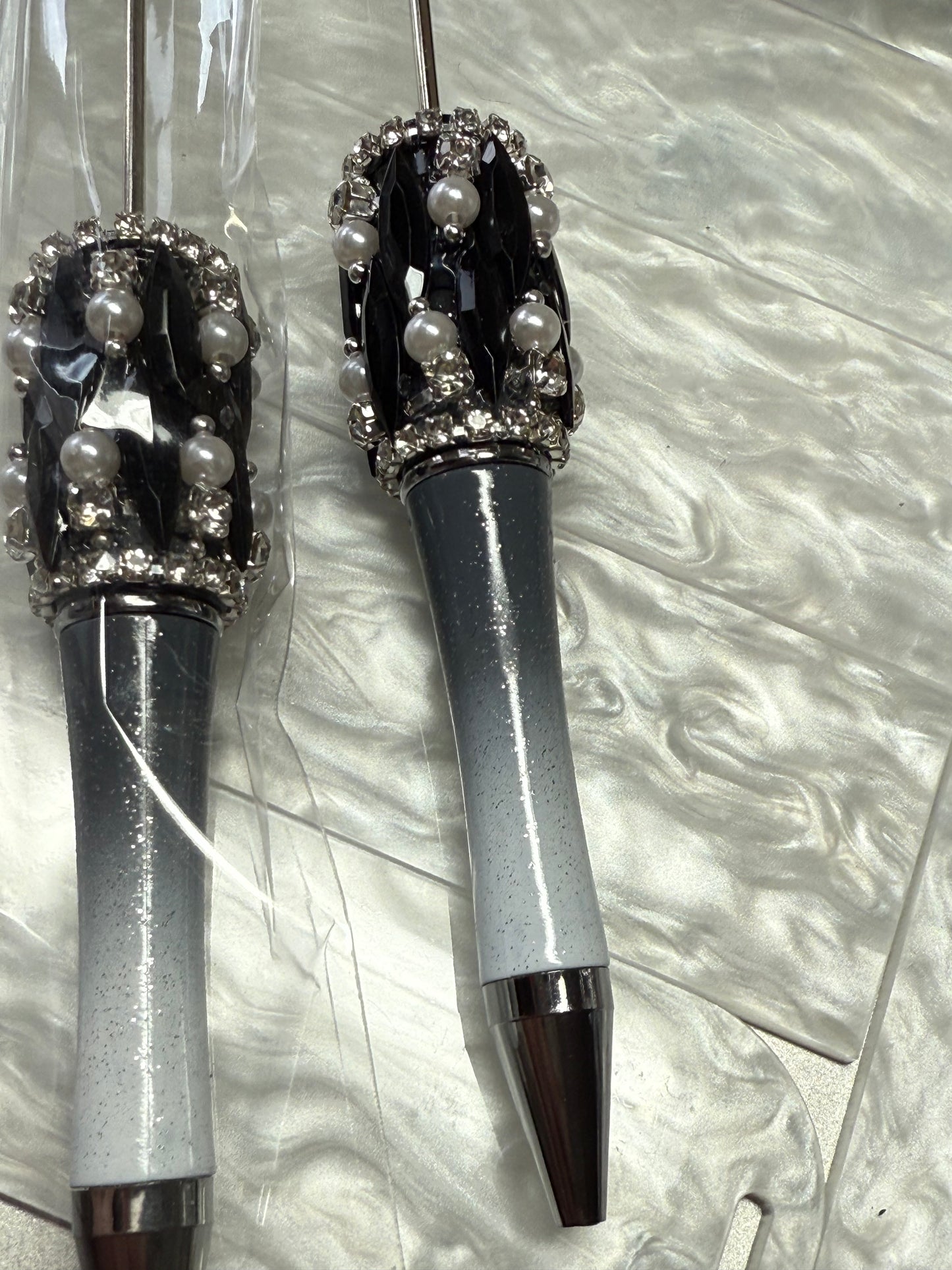 Highly decorated rhinestone, pearl and gem wrapped pens